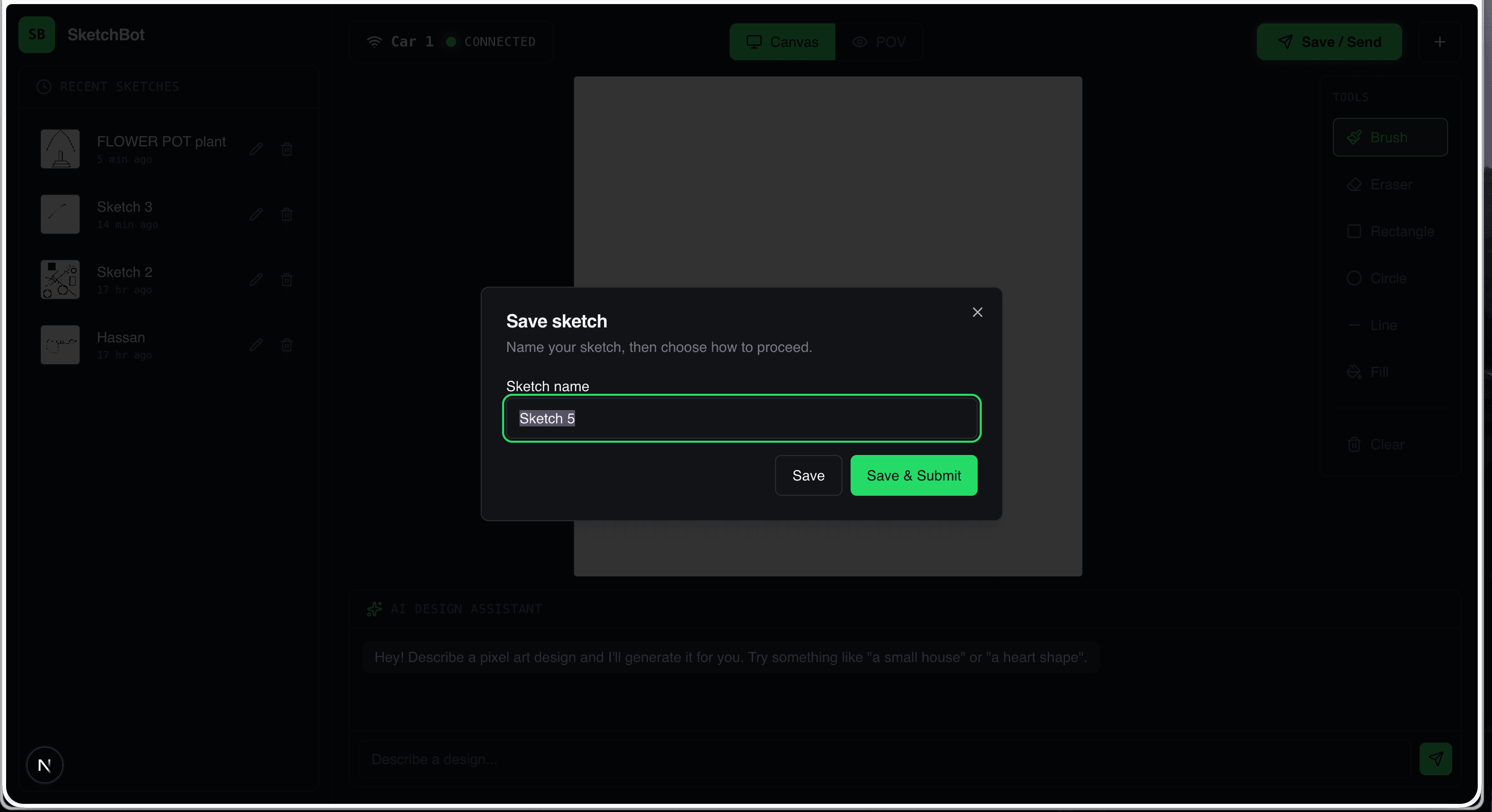 Web app: saving and submitting a sketch to the robot