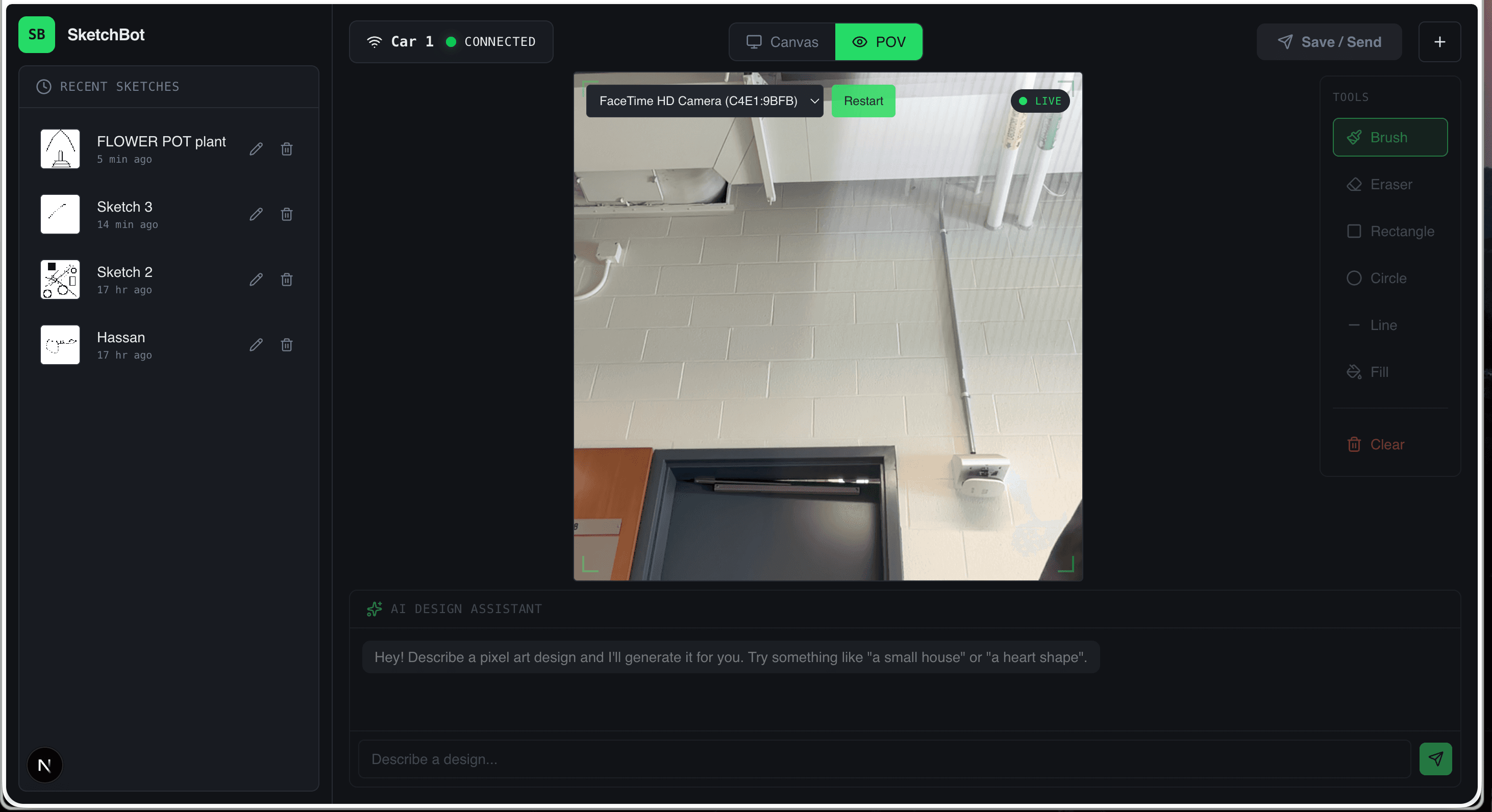 Web app: live POV camera view from the robot